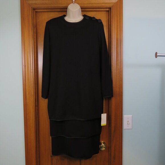 NWT Caron Black Knit Dress Long Sleeve Tiered Size 14 - Picture 2 of 11